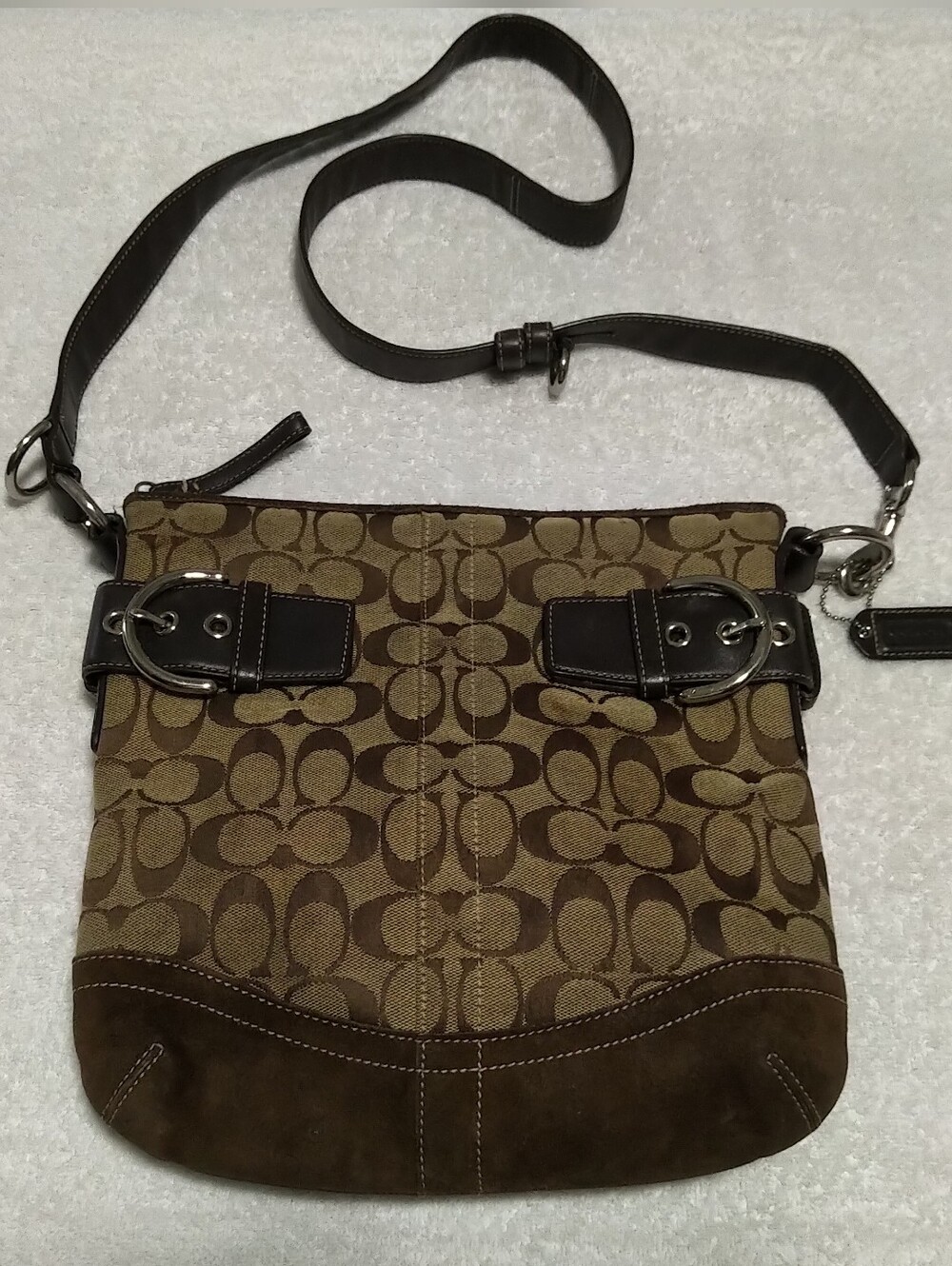 Vintage Coach Soho Brown Monogram Canvas Suede Crossbody 3574